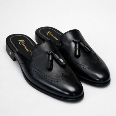 Richwanaz Tassel Wingtip Leather Half Shoe| Black