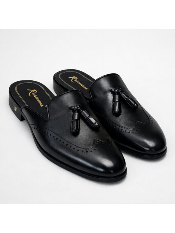 Richwanaz Tassel Wingtip Leather Half Shoe| Black