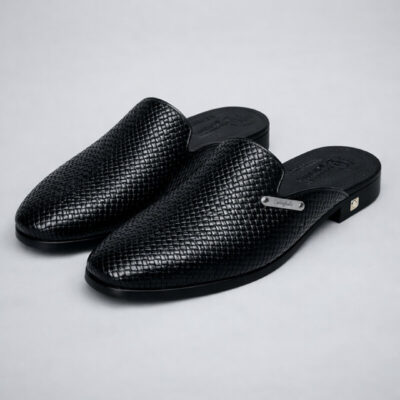 Richwanaz Woven‑Texture Pointed Half Shoe | Black